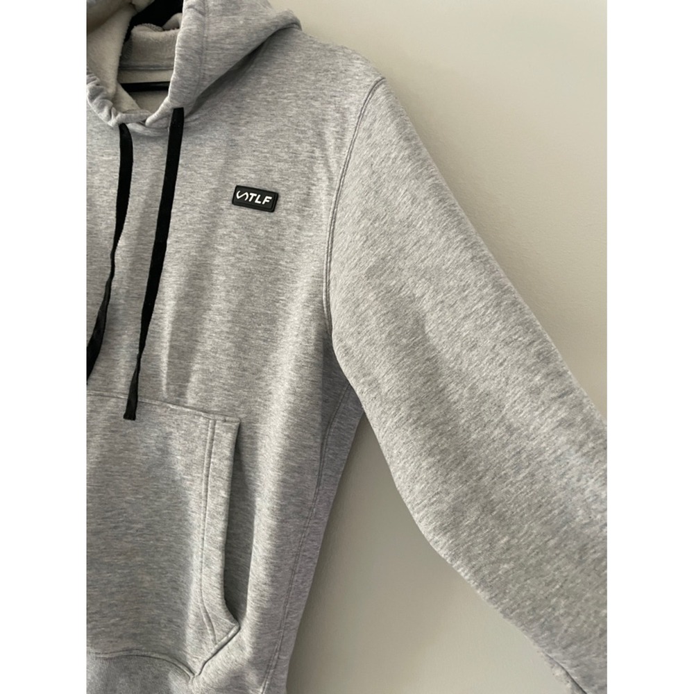 TLF Mens Heather Grey Pullover Hoodie Athleisure Sweatshirt Logo Patch - Picture 4 of 11